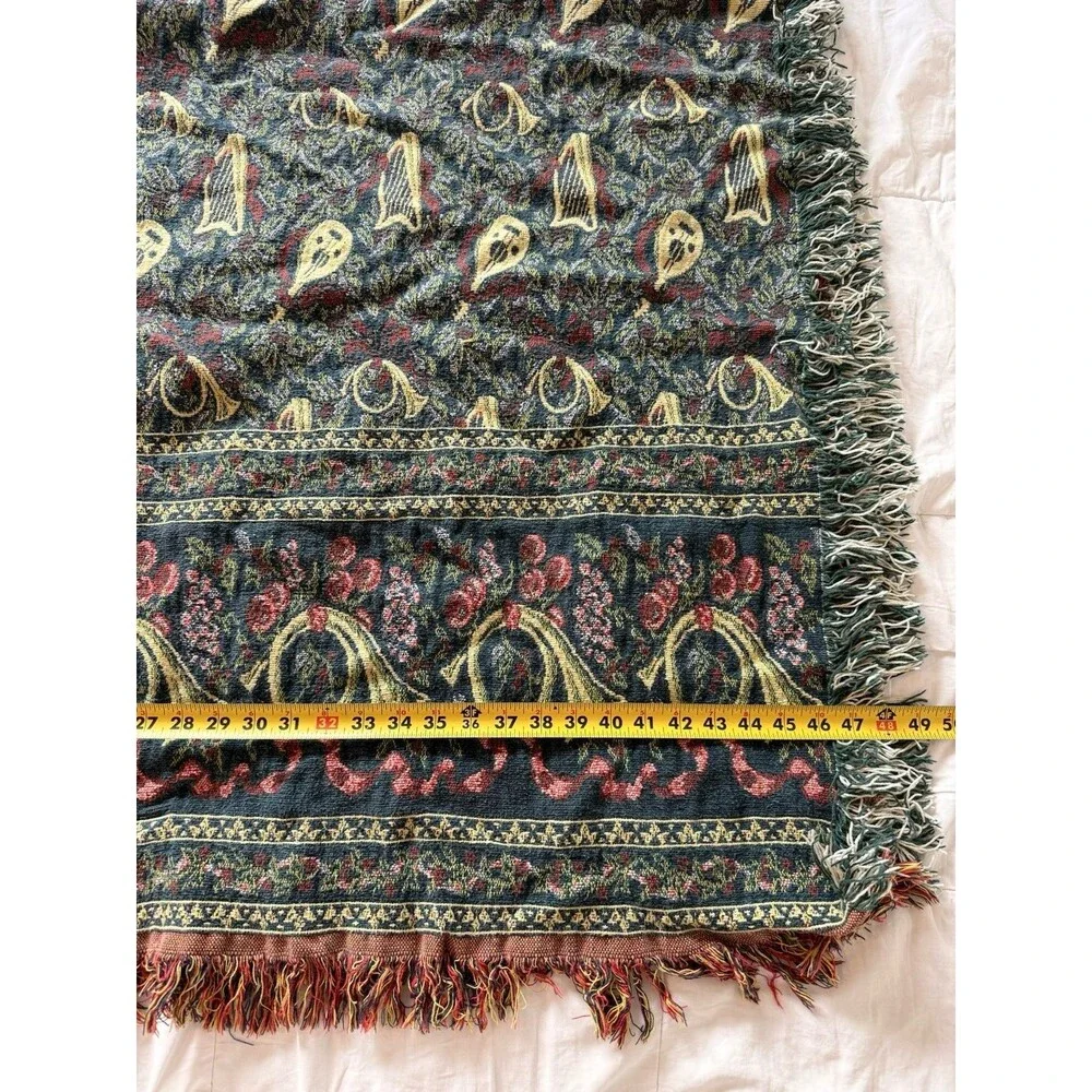 Woven Floral/Musical Tapestry Style Fringed Sofa Throw Blanket 65 x 47